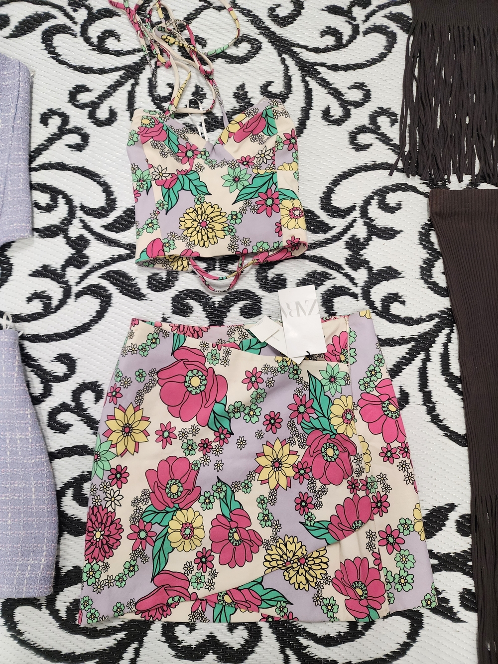 ZARA WOMAN NWT ONLY ONE FLORAL MINI SKIRT & CROP TANK SET M/L